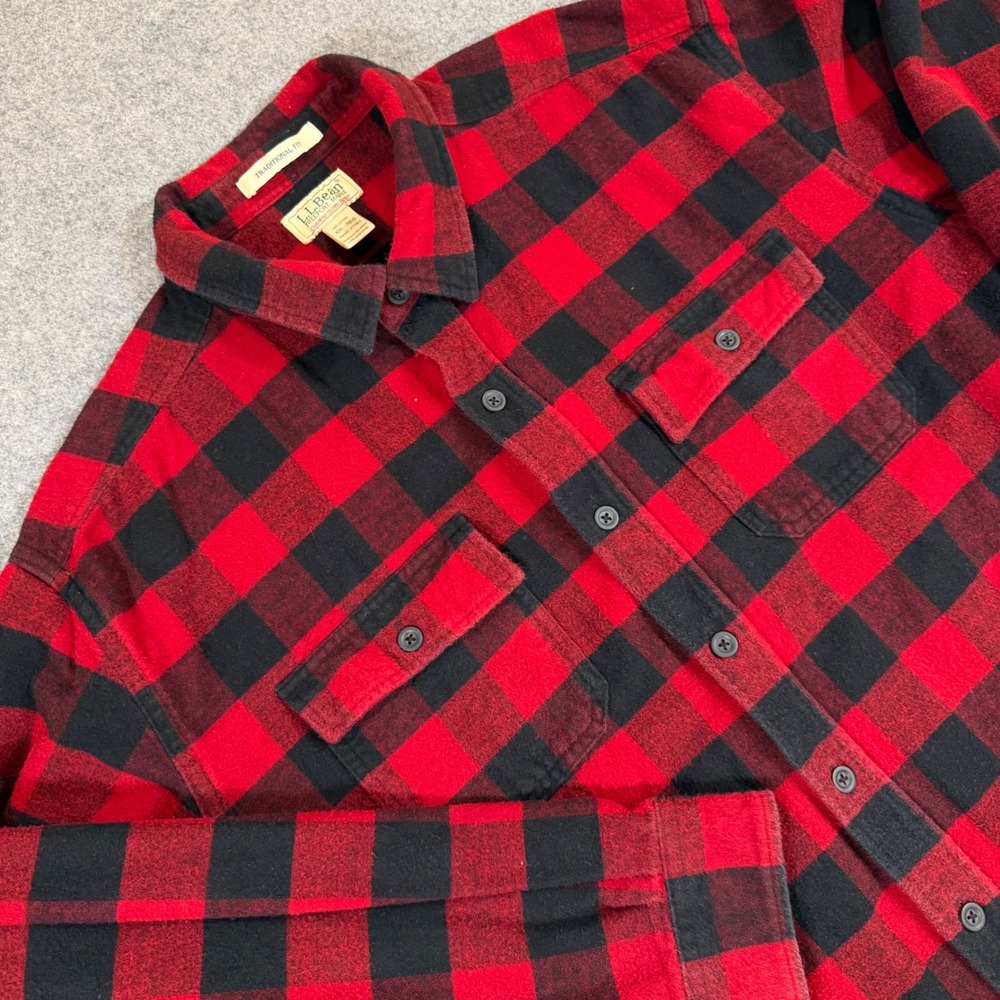 LL Bean Chamois Cloth Shirt Mens XXL Red Black Buffalo Plaid Flannel 277981